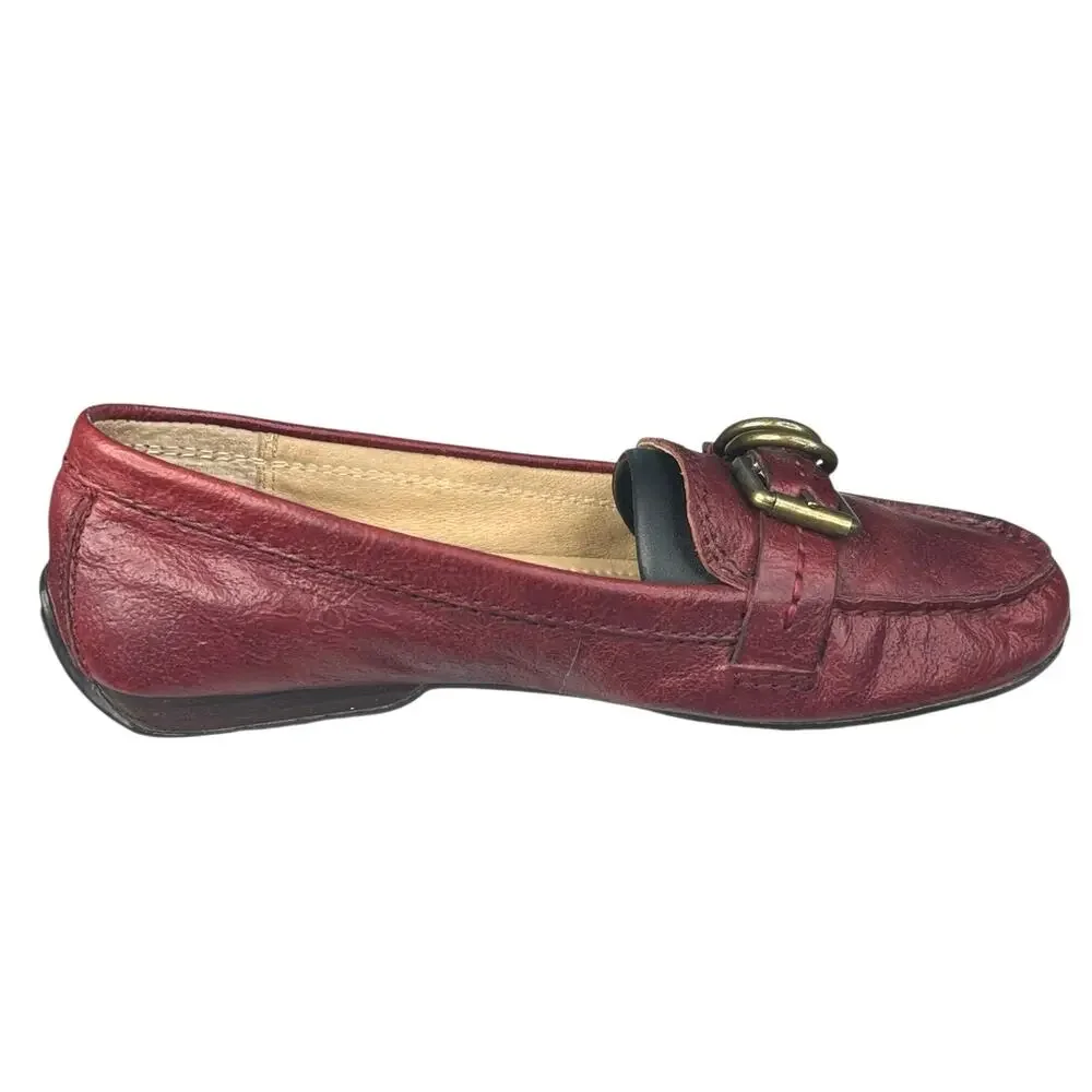 Frye Women’s Brown Leather Slip On Buckle Loafers Size US 8